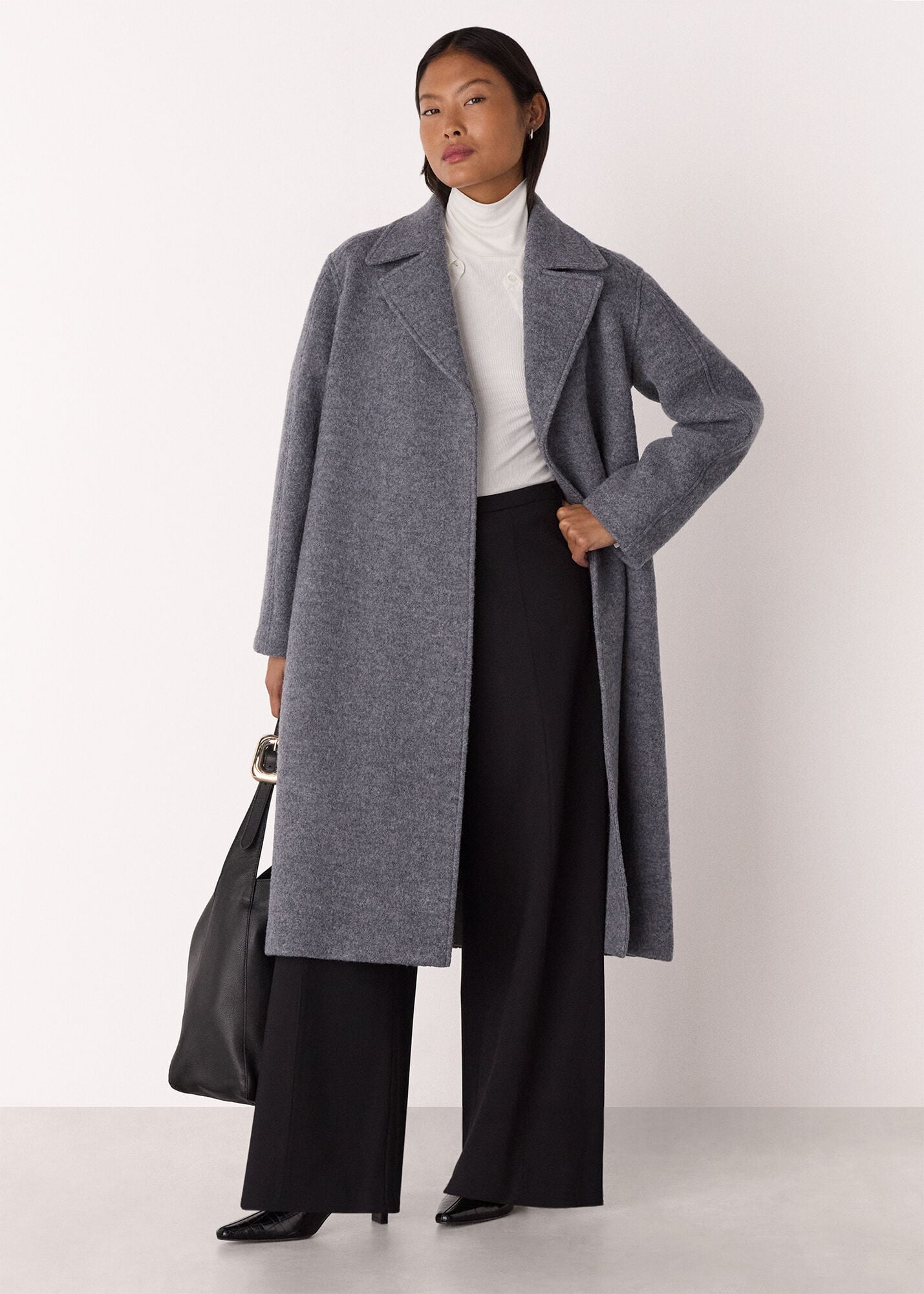 epine volume wool coat グレー Grey Petite Long Belted Wool Coat | WHISTLES | Whistles US |